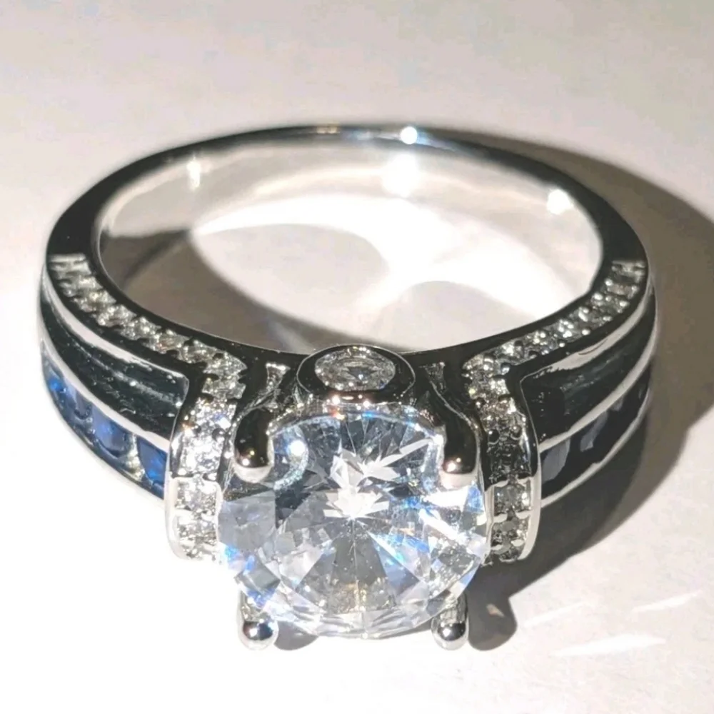 3Ct Round Cut Lab Created Diamond Sapphire Engagement Ring 14K White Gold Plated